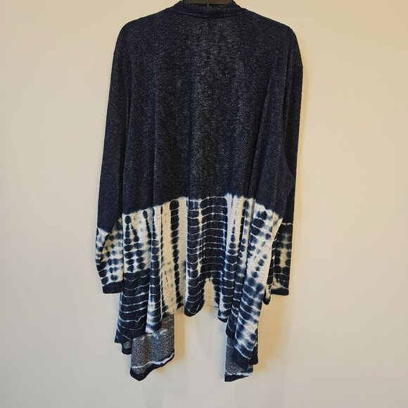 Catherines 3X Navy White Tie-Dye Ombre Open Front Cardigan - Picture 4 of 5